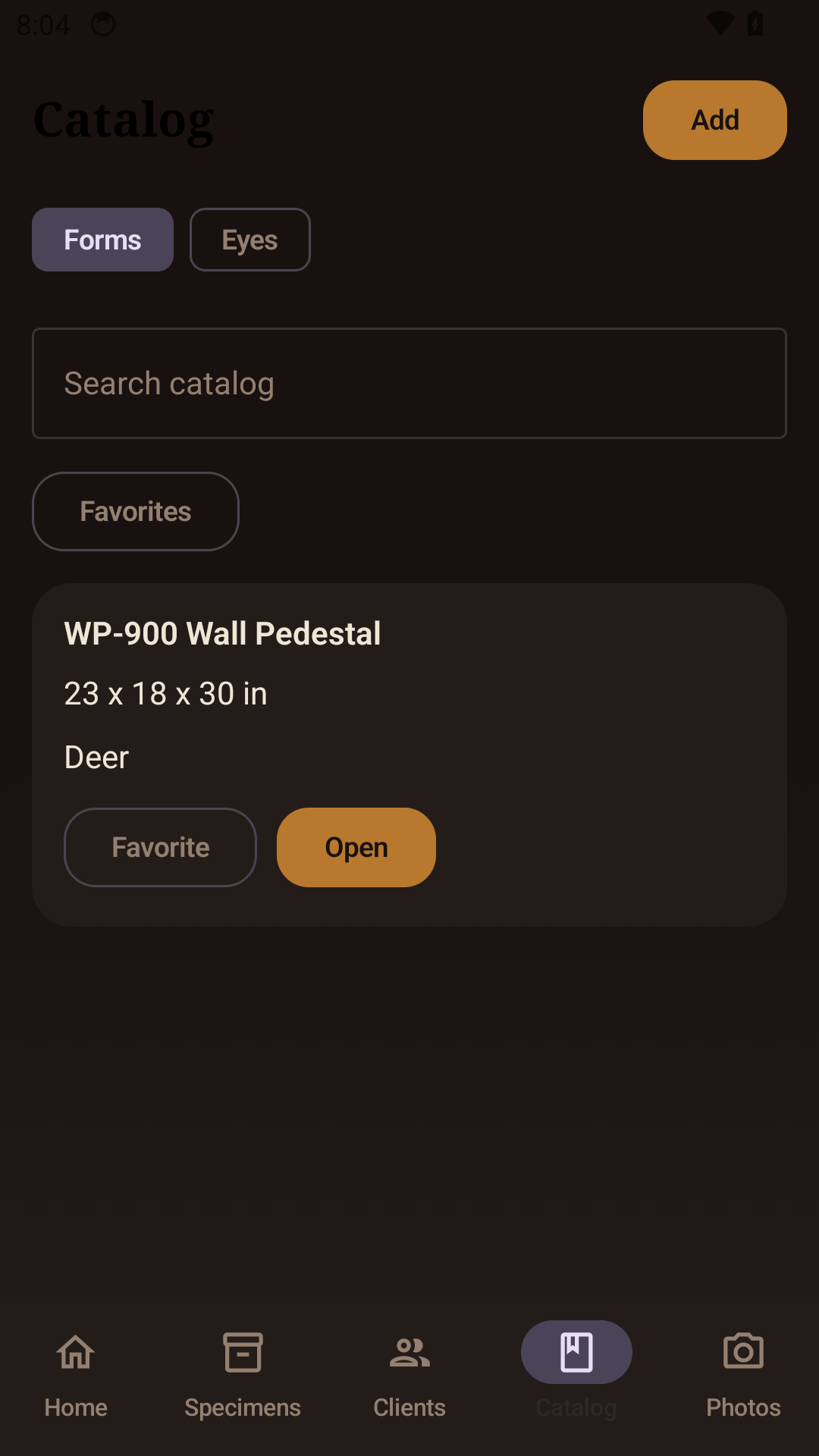 Taxidermy Studio catalog screen